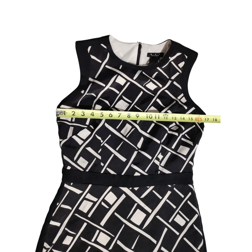 Enzo New York Black White Geometric Sheath Dress Women Size 4 Knee Length - Picture 3 of 11